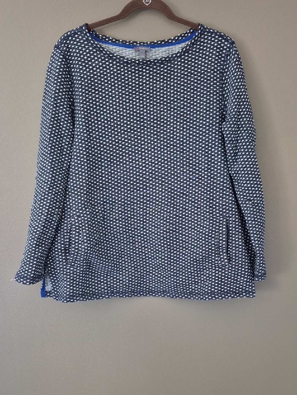 TALBOTS | Navy Blue and White Polkadot Sweatshirt with Kangaroo Pocket